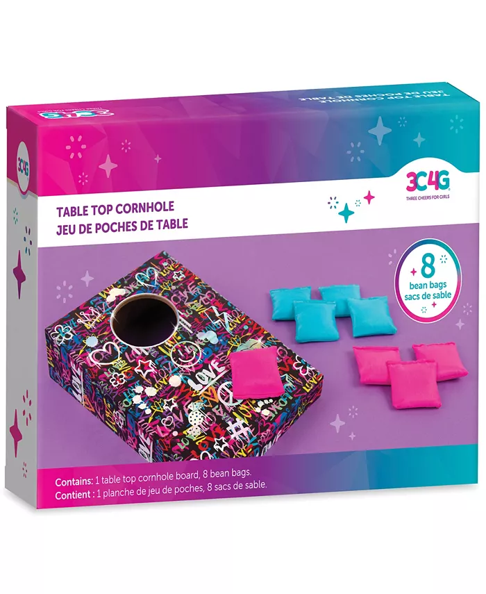 Three Cheers For Girls 3C4G Graffiti Table Top Cornhole - 7 X 10  With 8 Mini Bean Bags in Pink Blue  Make It Real  Teens Tweens Girls  Desktop Cornhole Board  Mini Cornhole Game Set  Portable  Play Anywhere