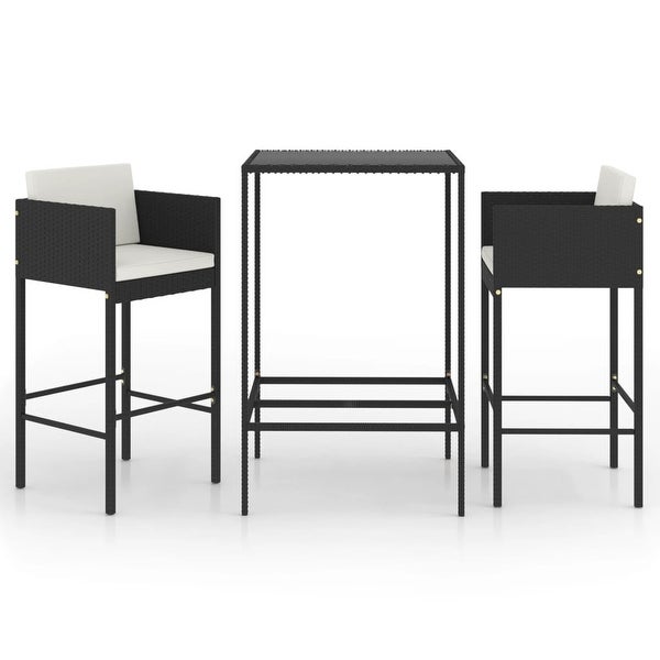 3 Piece Patio Bar Set with Cushions Poly Rattan Black - Overstock - 36041783