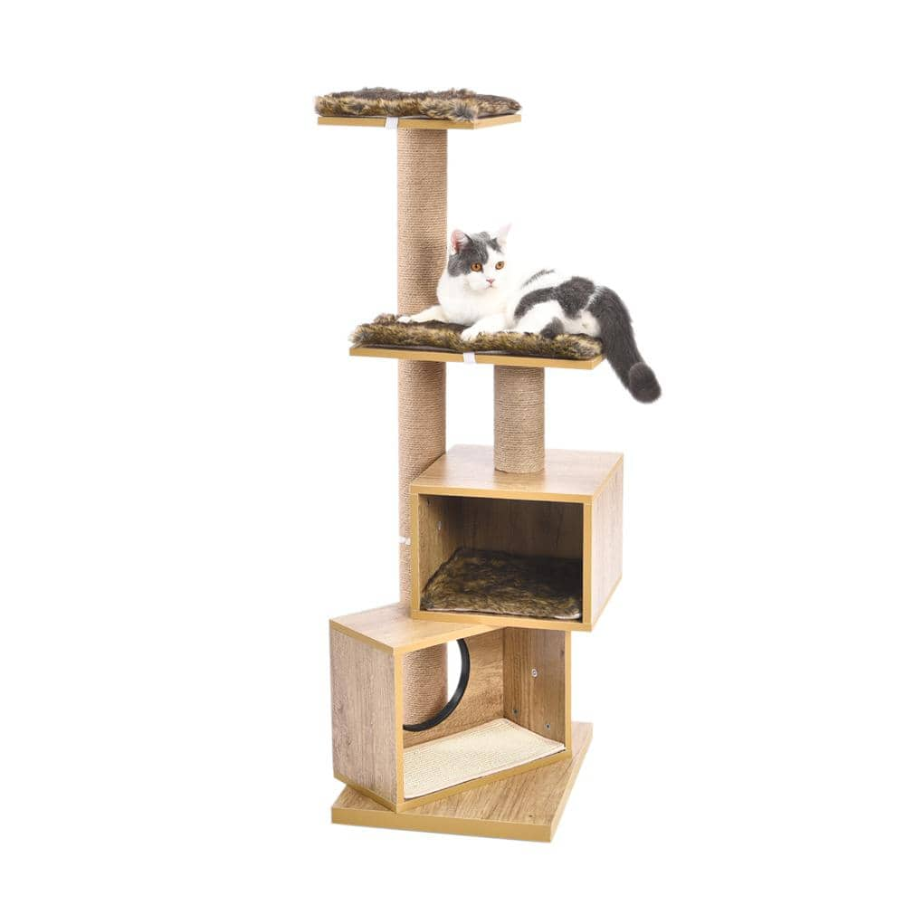 Foobrues Cat Tree Modern Cat Tower Sisal Scratching Post Double Condos L-W79632986