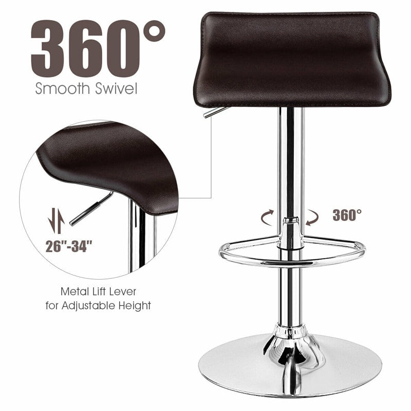 2-Pack Modern Swivel Bar Stools, Adjustable Height PU Leather Backless Counter Stools, Kitchen Dining Chairs