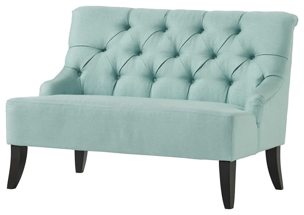 Mid Century Loveseat Settee  Button Tufted Back  ampSmall Sloped Arms  Light Blue   Contemporary   Loveseats   by Decor Love  Houzz