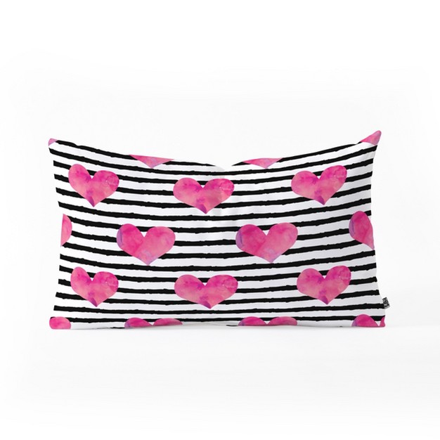 Little Arrow Design Co Watercolor Hearts On Stripes Oblong Throw Pillow Society6