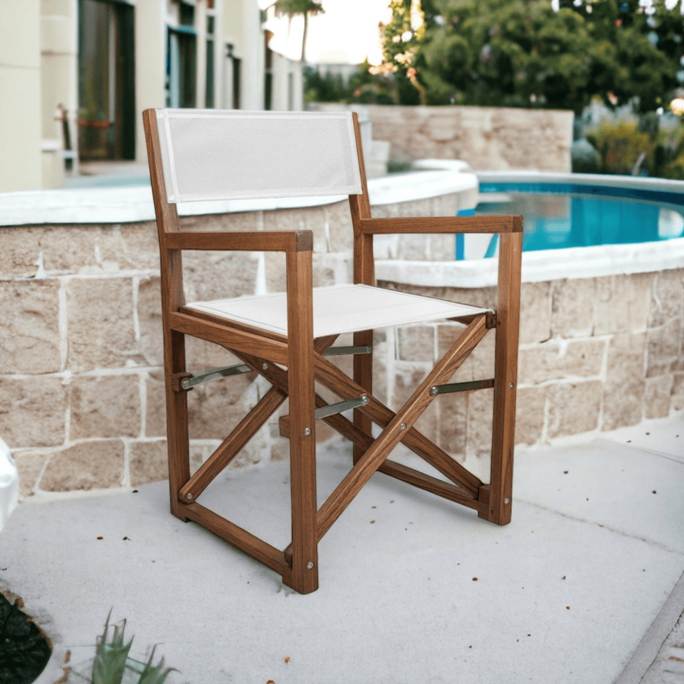 White And Brown Solid Wood Director Chair   Outdoor Dining Chairs   by HomeRoots  Houzz