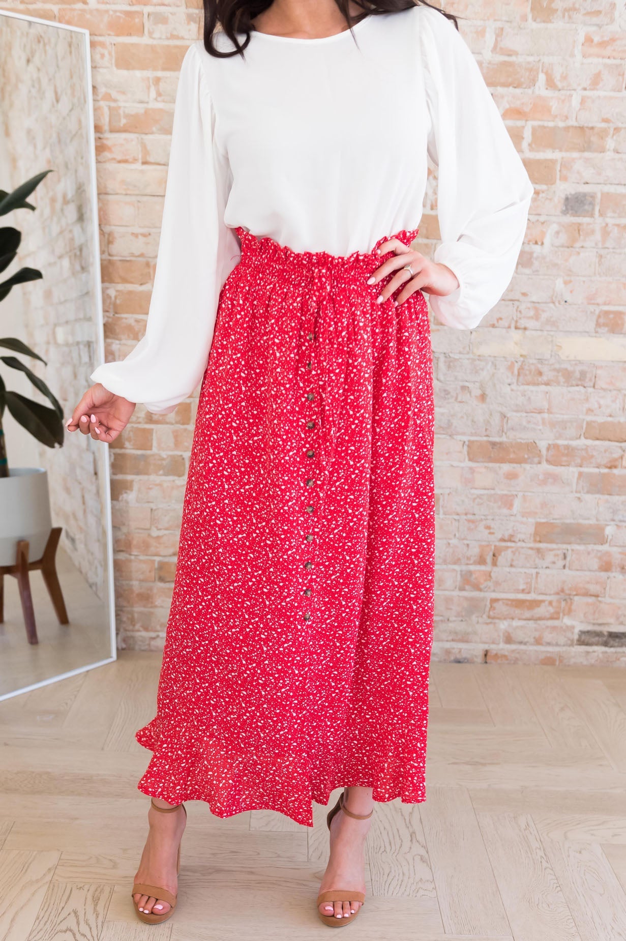 Spring Blooms Modest Button Skirt