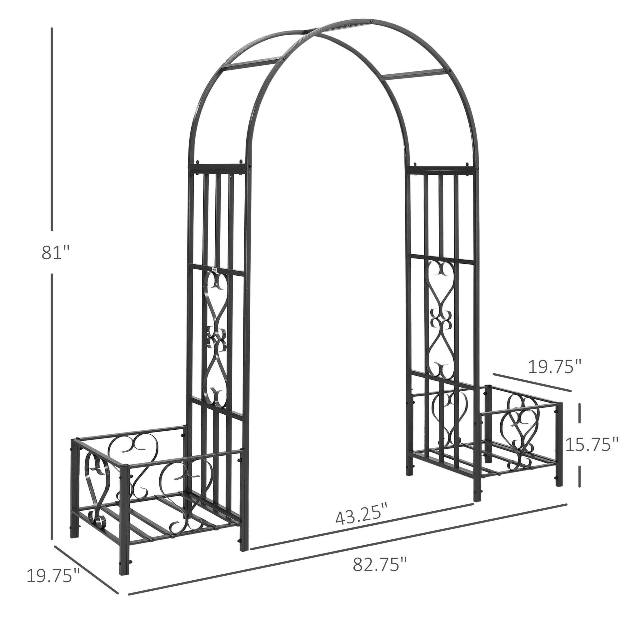 Outsunny Metal Garden Arbor with Planter Boxes Various Climbing Plant Wedding Arch Bridal Party Decoration for Outdoor Lawn