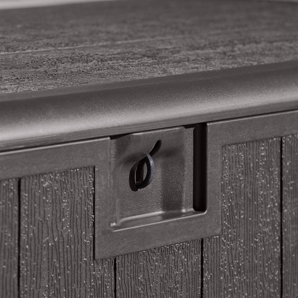 Hampton Bay HBDB130WLJ-GS 130 Gal. Brown Resin Wood Look Outdoor Storage Deck Box with Lockable Lid