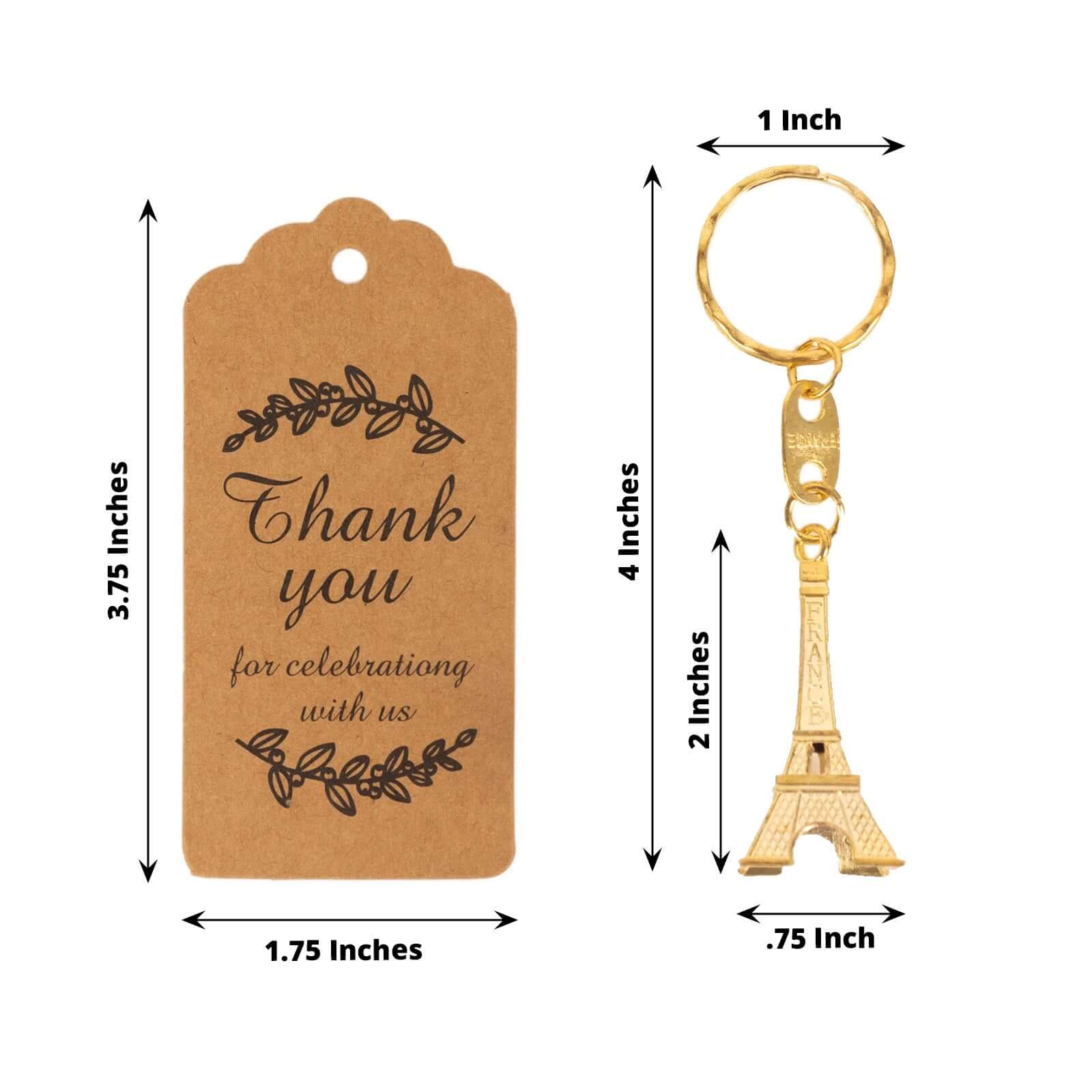 10 Pack Gold Plastic Paris Eiffel Tower Keychain Party Favor, Wedding Bridal Shower Souvenirs With Thank You Tag - 4