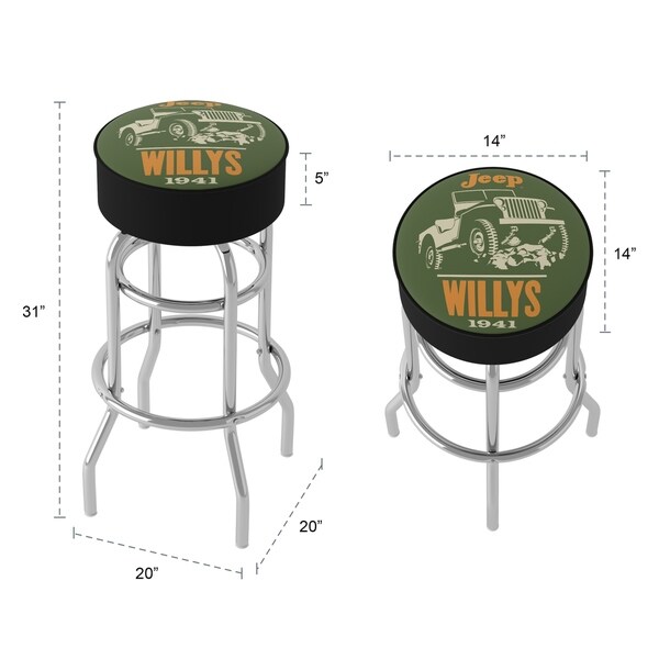 Jeep Willys 360 Degree Swivel Barstool with Foam Padded Seat - 20 x 20 x 31