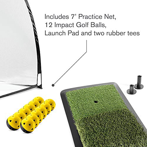 SKLZ Golf Home Driving Range Kit with Dual Surface Fairway and Rough Mat and 7' x 6' Net