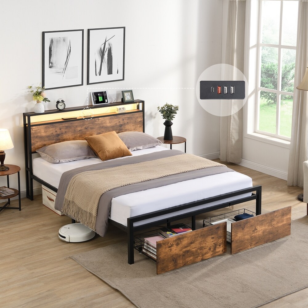 Bed Frame with Storage HeadboardMetal Platform Bed