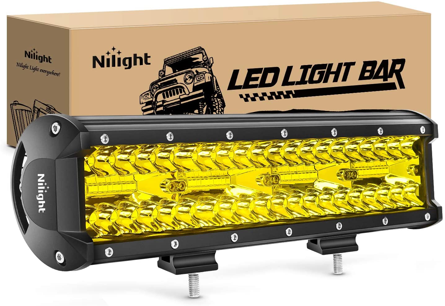 Nilight 12 Inch 240W Amber Lights Bar Triple Row Spot and Flood Combo 30000LM Driving Boat Led Off Road for Trucks