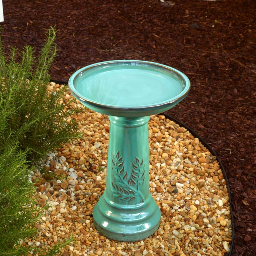 Smart Solar Wingate 15-3/4 in. Minty Teal Ceramic Traditional Birdbath 207239-MG