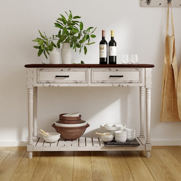 ClickDecor Baker Console Table， Antique White