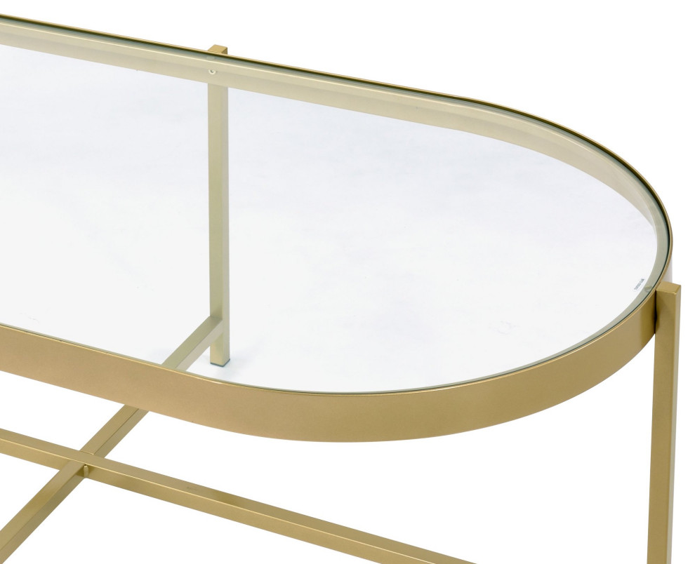 Contemporary Coffee Table  Oval Design With Golden Frame and Tempered Glass Top   Contemporary   Coffee Tables   by Declusia  Houzz