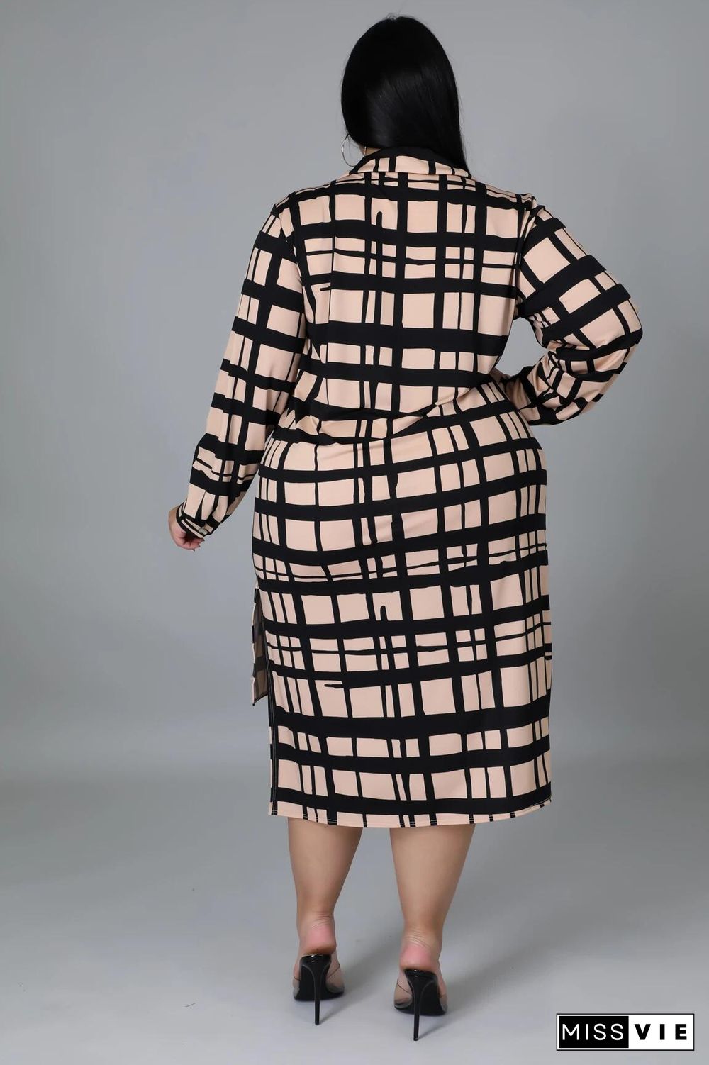 Plaid Patchwork Loose Long Sleeve Shirt Dress