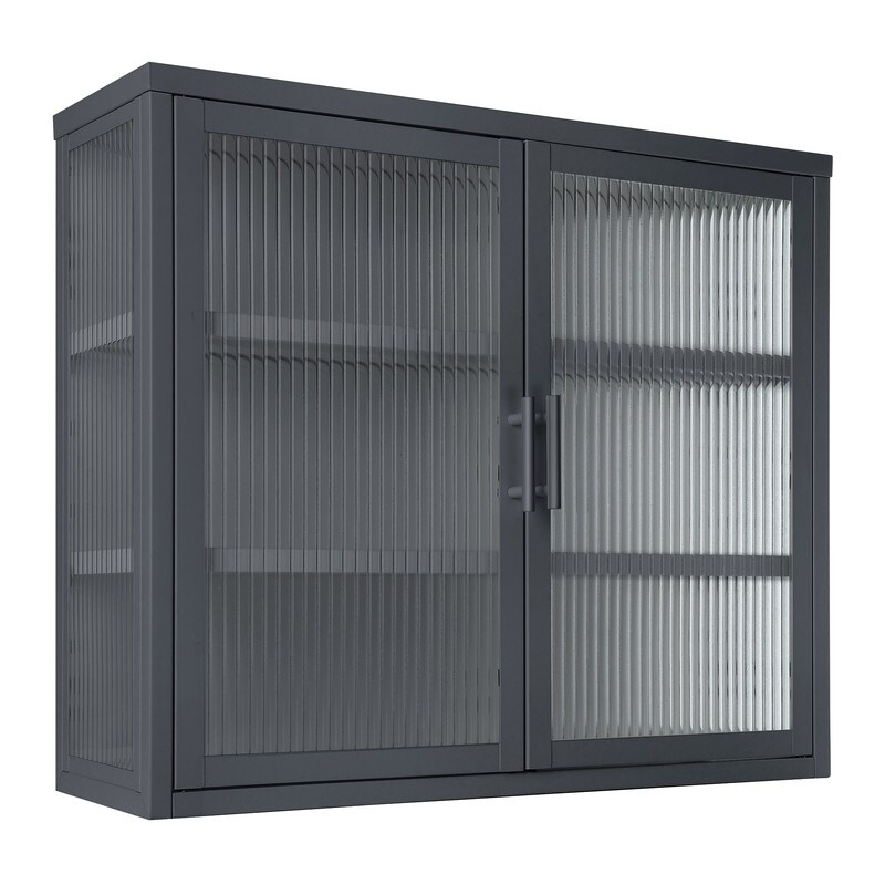 Modern Style Glass Door Wall Cabinet With Detachable Shelves