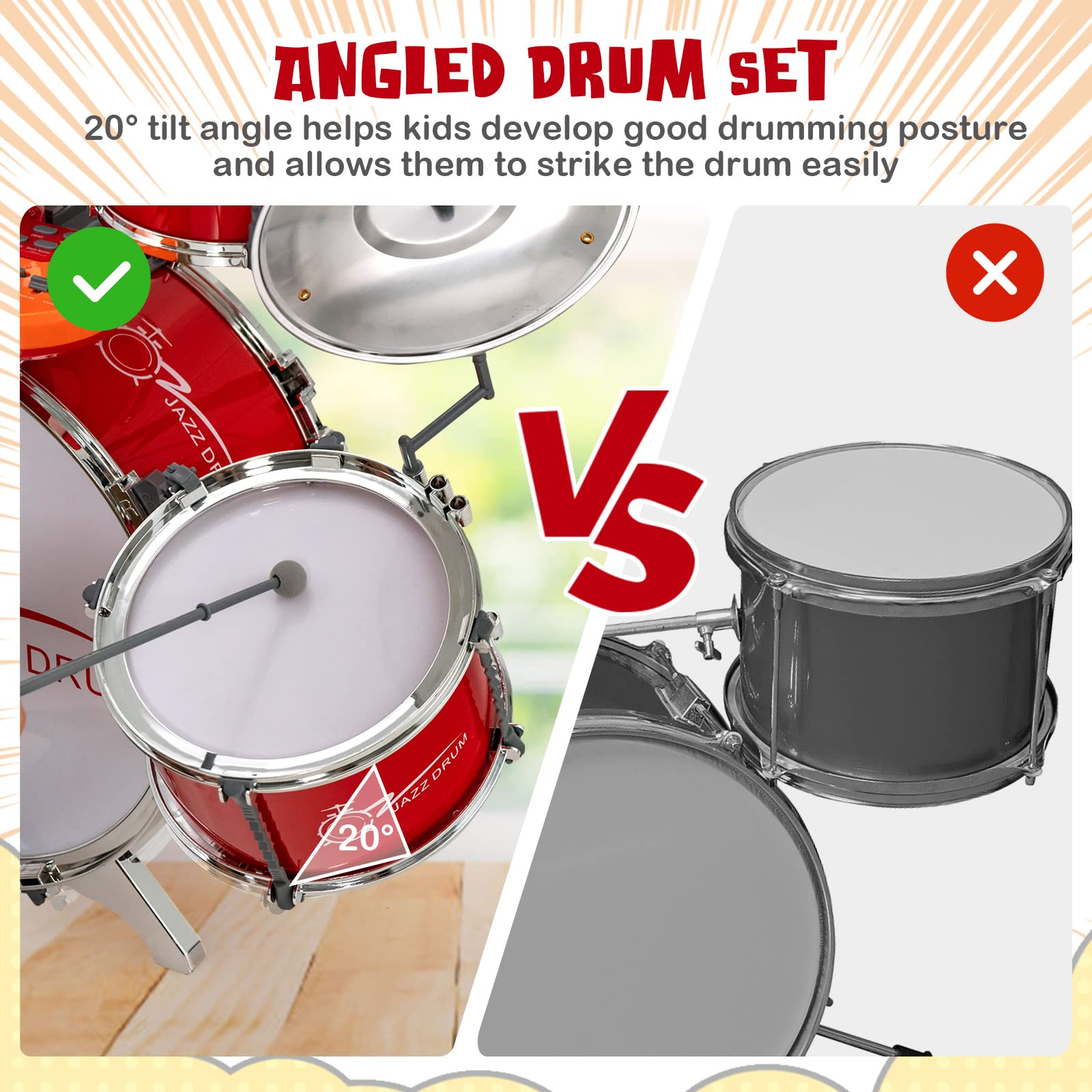 Costzon Kids Drum Keyboard Set with Stool & Microphone Stand, Jazz Drum Set with Cymbal