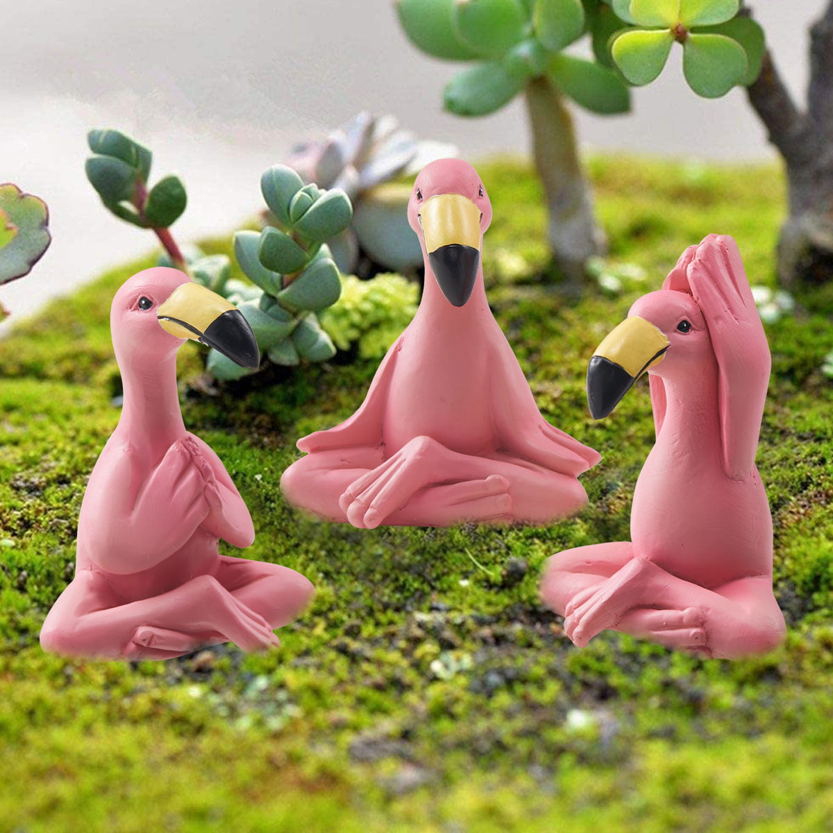 Goodeco Mini Yoga Flamingo Figurine - Whimsical Pink Flamingo Fairy Garden Lawn Statues or Indoor/Outdoor Decor,Gifts for Women/Mom/Grandma/Girls,Gift idea,2.4" Tall Set of 3