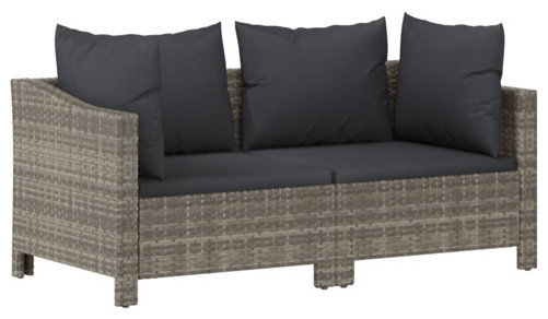 vidaXL Patio Furniture Set 7 Piece Sofa Set with Cushions Gray Poly Rattan   Tropical   Outdoor Sofas   by vidaXL LLC  Houzz