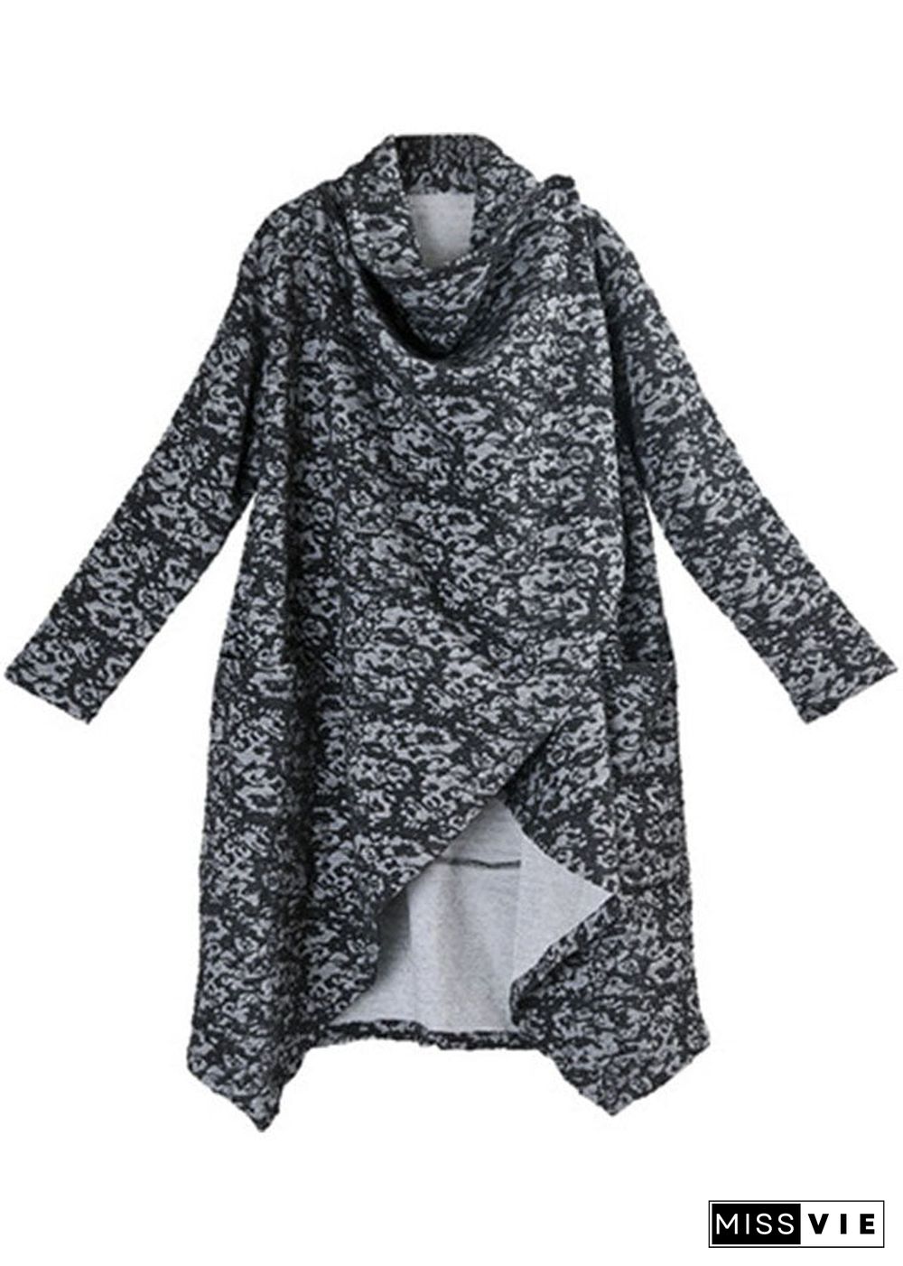 Boutique Black Grey Knit asymmetrical design Print Fall Coat