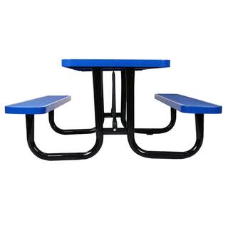 Afoxsos 6 ft. Blue Rectangular Outdoor Carbon Steel Picnic Table with Umbrella Pole DJHX015