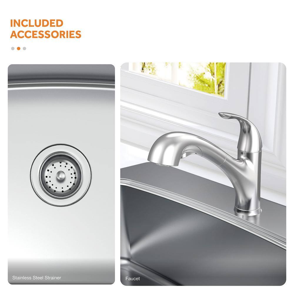 Glacier Bay All-in-One Drop-In Stainless Steel 33 in. 2-Hole Single Bowl Kitchen Sink with Pull-Out Faucet VT3322R1