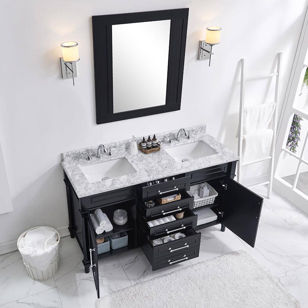 Home Decorators Collection Aberdeen 60 in. W x 22 in. D x 34.5 in. H Bath Vanity in Black with White Carrara Marble Top Aberdeen 60B