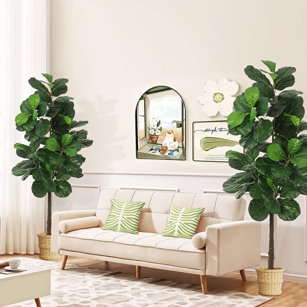 5ft Artificial Fiddle Leaf Fig Tree， Set Of 2 Faux Fig Silk Trees In Pot， Decorative Indoor Plants For Home， Office， Living Room， Entryway