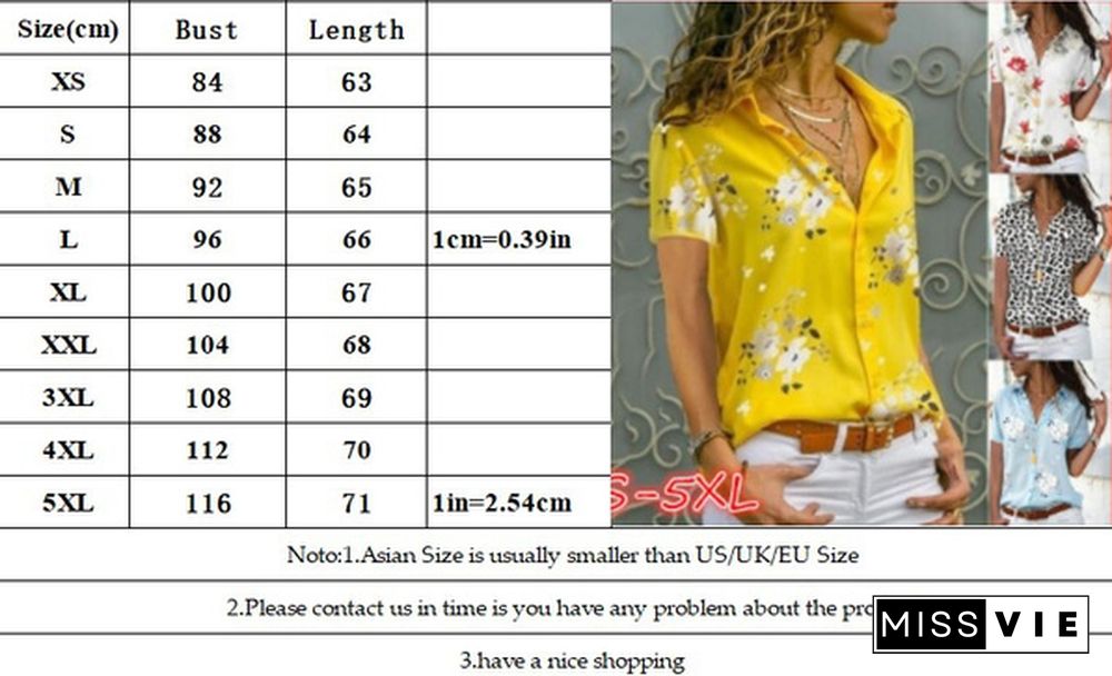 Summer Women's Clothing New Fashion Women's Flower Printed Short Sleeve Casual V-neck T-shirt Loose Plus Size Chiffon Blouse Short Sleeve Top Shirt