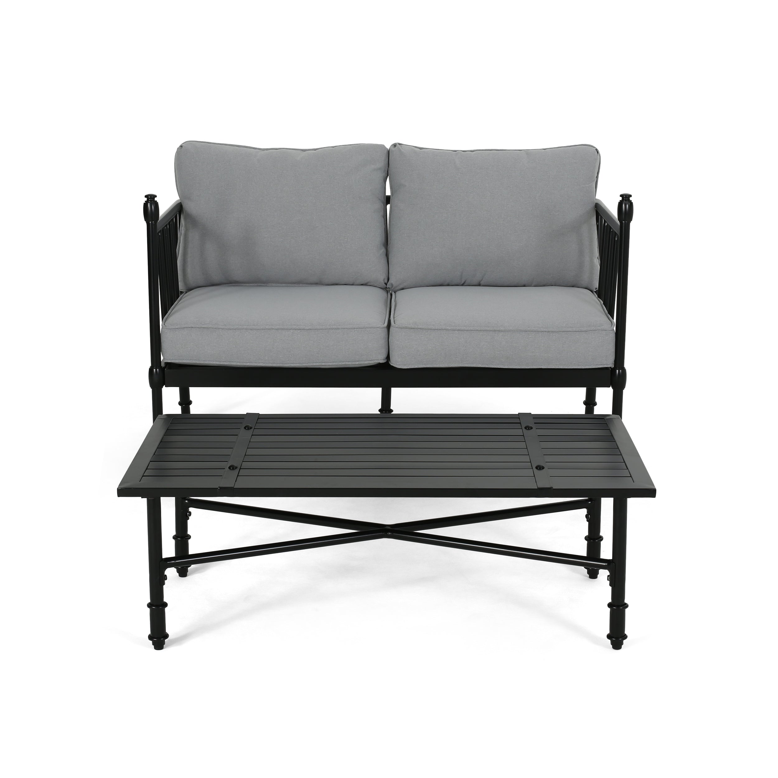 Francis Outdoor Aluminum Loveseat and Coffee Table with Cushions