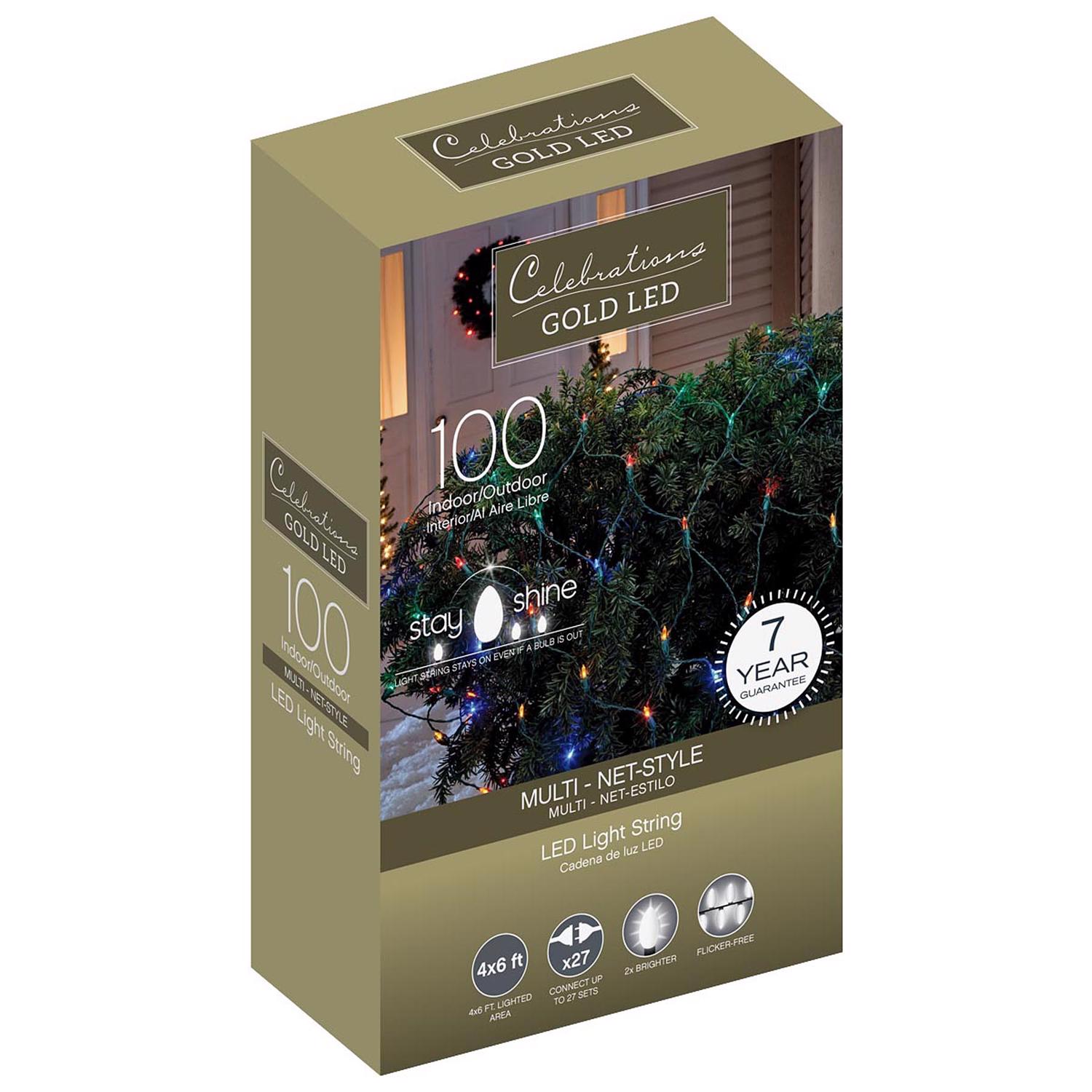 Celebrations Gold LED Mini Multicolored 100 ct Net Christmas Lights 6 ft.