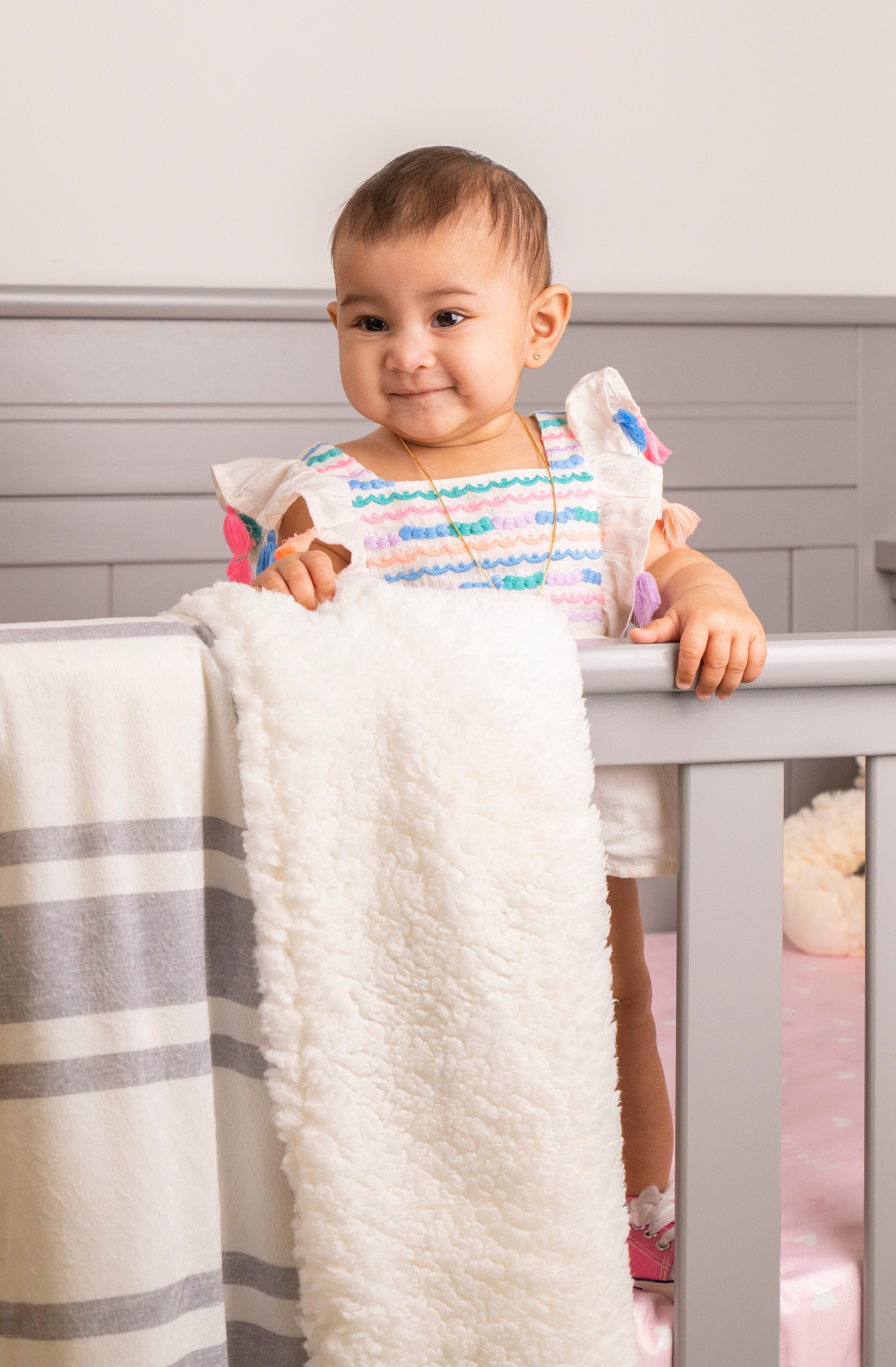 Farmhouse Stripe Soft Sherpa Baby Blanket