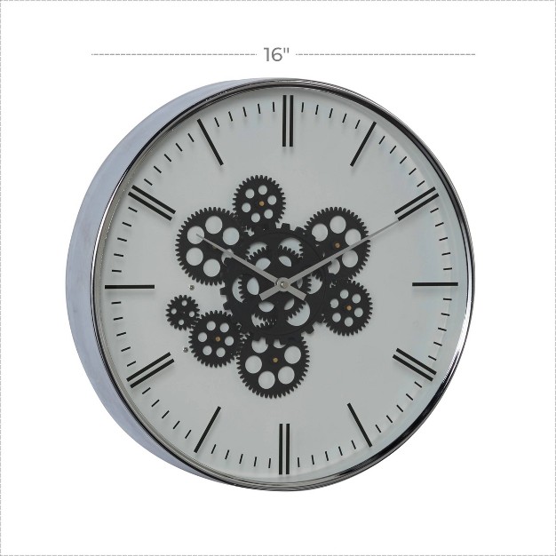 X 16 quot Round Metal Wall Clock With Functioning Gear Center Black white Olivia amp May