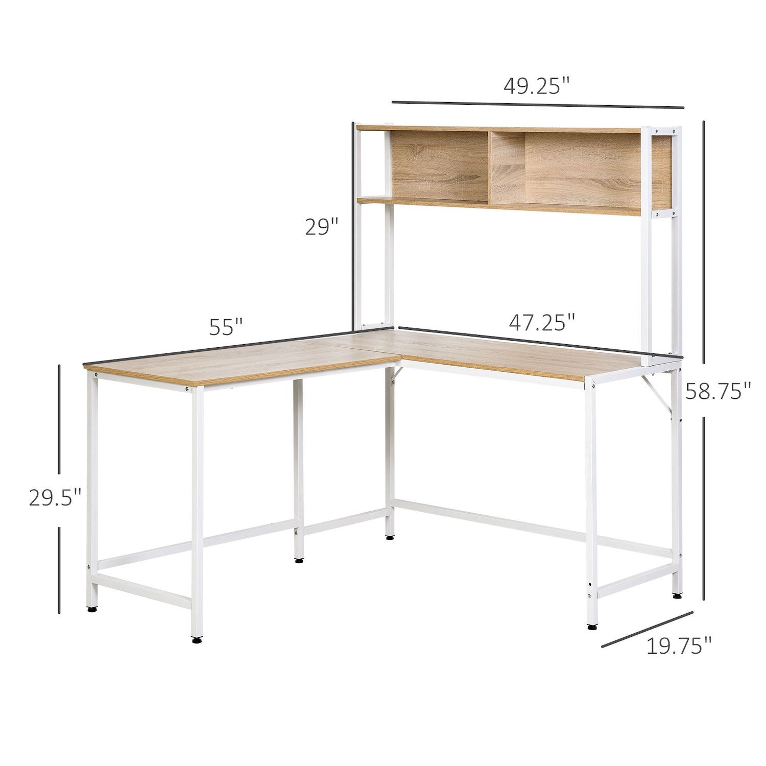 HOMCOM 55 Inch Home Office L Shaped Computer Desk with Hutch and Storage Shelves PC Table Study Writing Workstation with 2 Storage Compartments Bookshelf Black