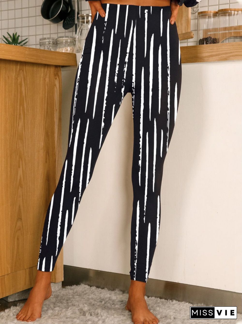 Casual Striped Plus Size Printed Leggings Pants