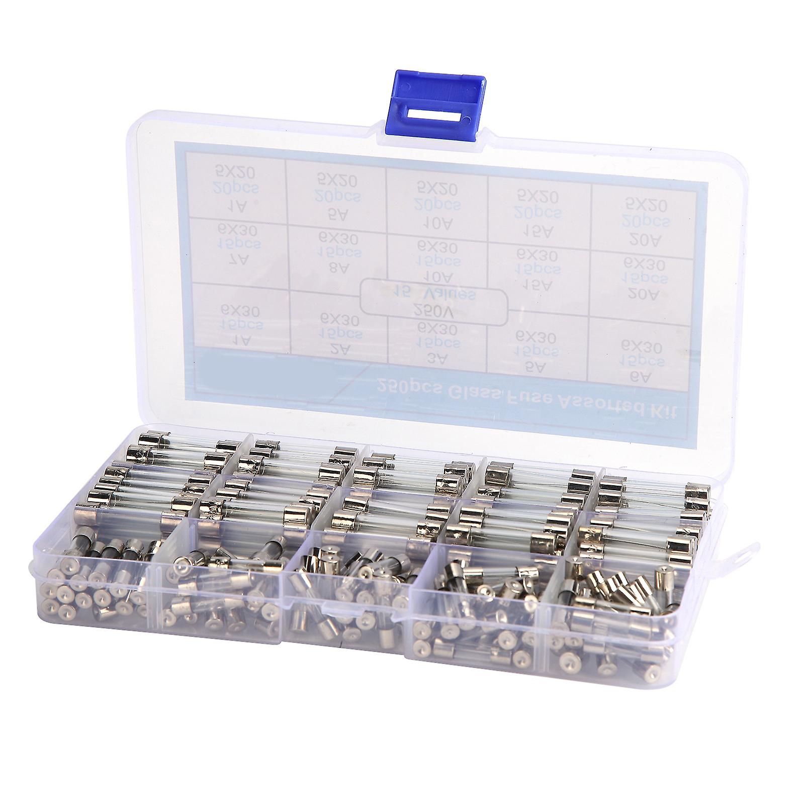 250 Pcs Glass Fuse 6x30/5x20mm Insulation Heat Resistance Flame Retardancy Fuses Assortment Kit 120a 250v