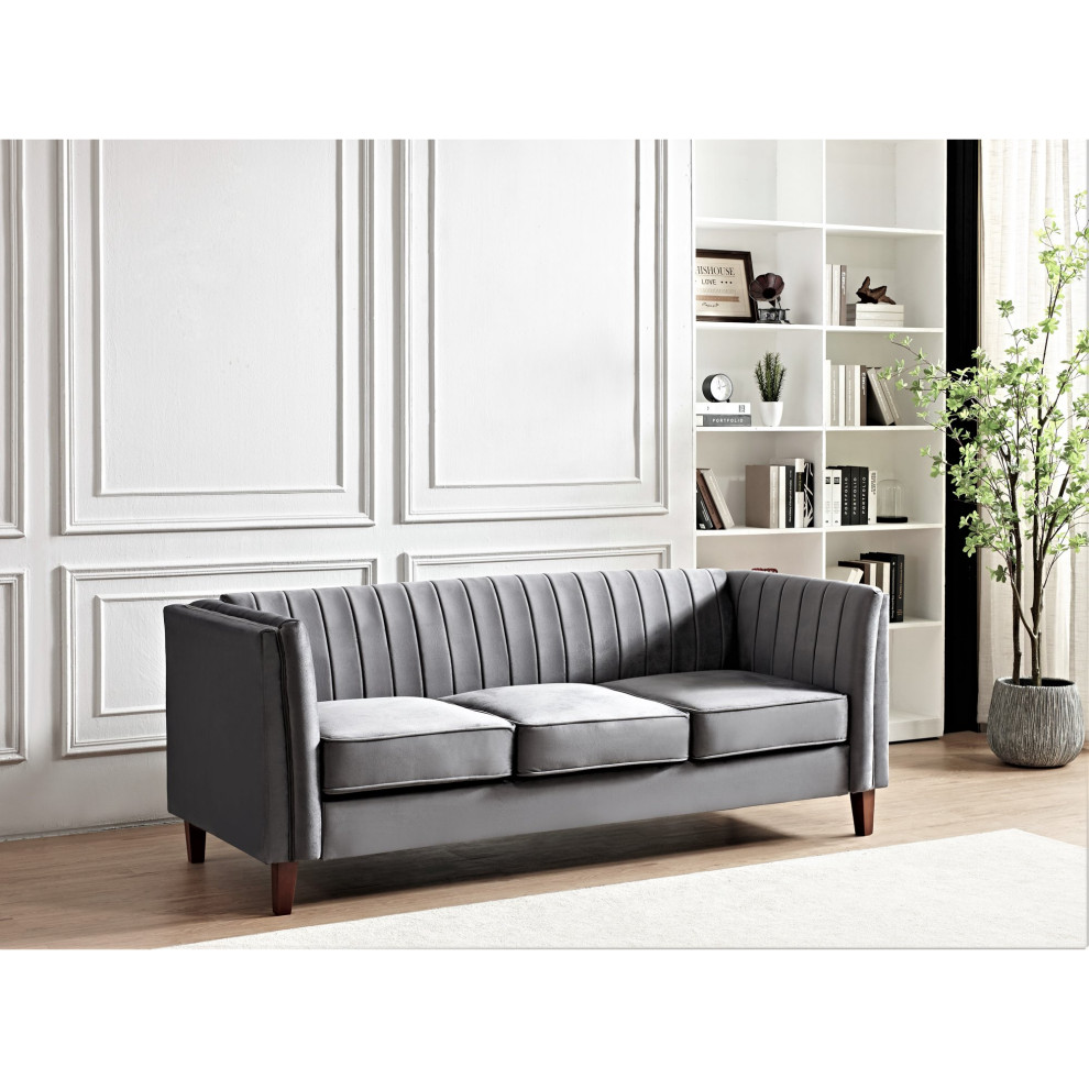 Modern 3 Seater Sofa  Velvet Seat  ampVertical Channel Tufted Backrest   Transitional   Sofas   by Decorn  Houzz