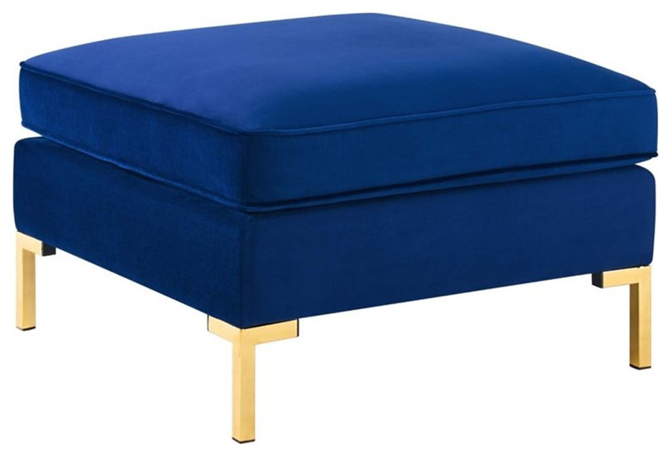 Pemberly Row Modern Performance Velvet Upholstered Ottoman in Navy   Contemporary   Footstools And Ottomans   by Homesquare  Houzz