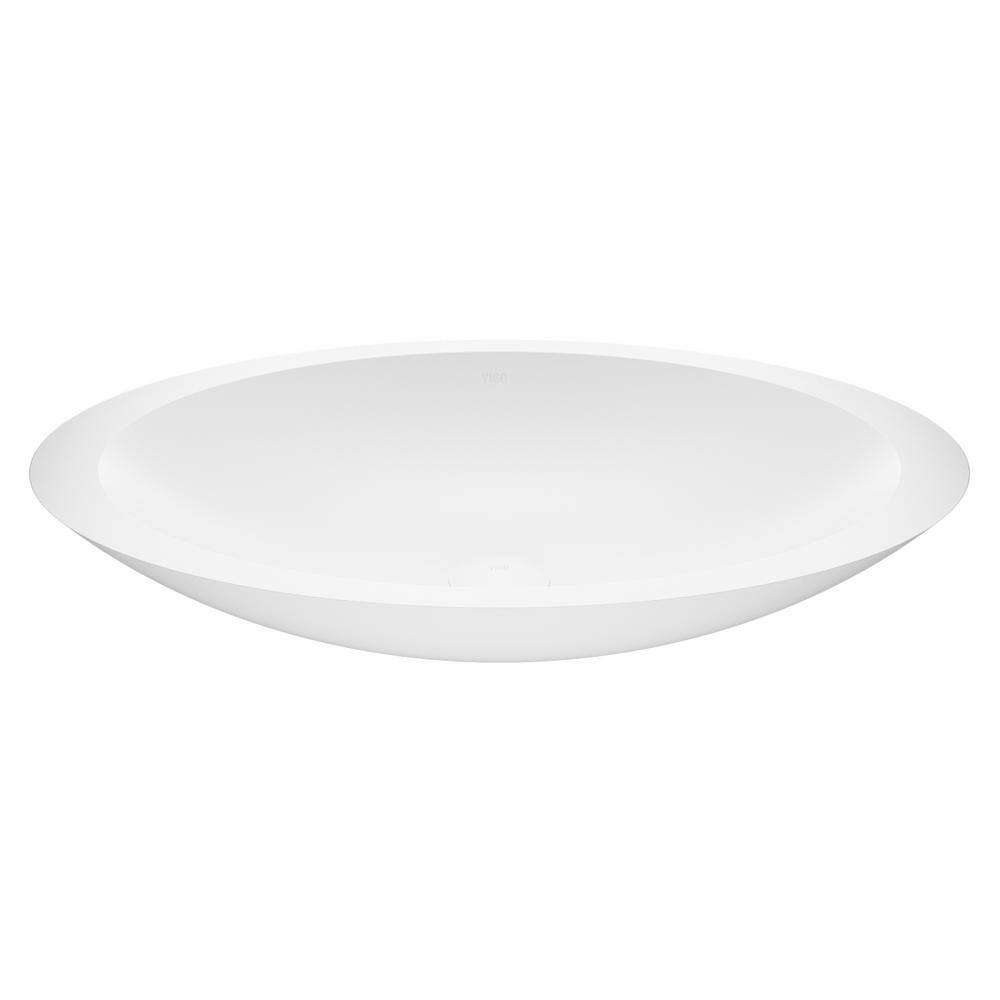 VIGO Wisteria Modern White Matte Stone 23 in. L x 14 in. W x 4 in. H Oval Vessel Bathroom Sink VG04011