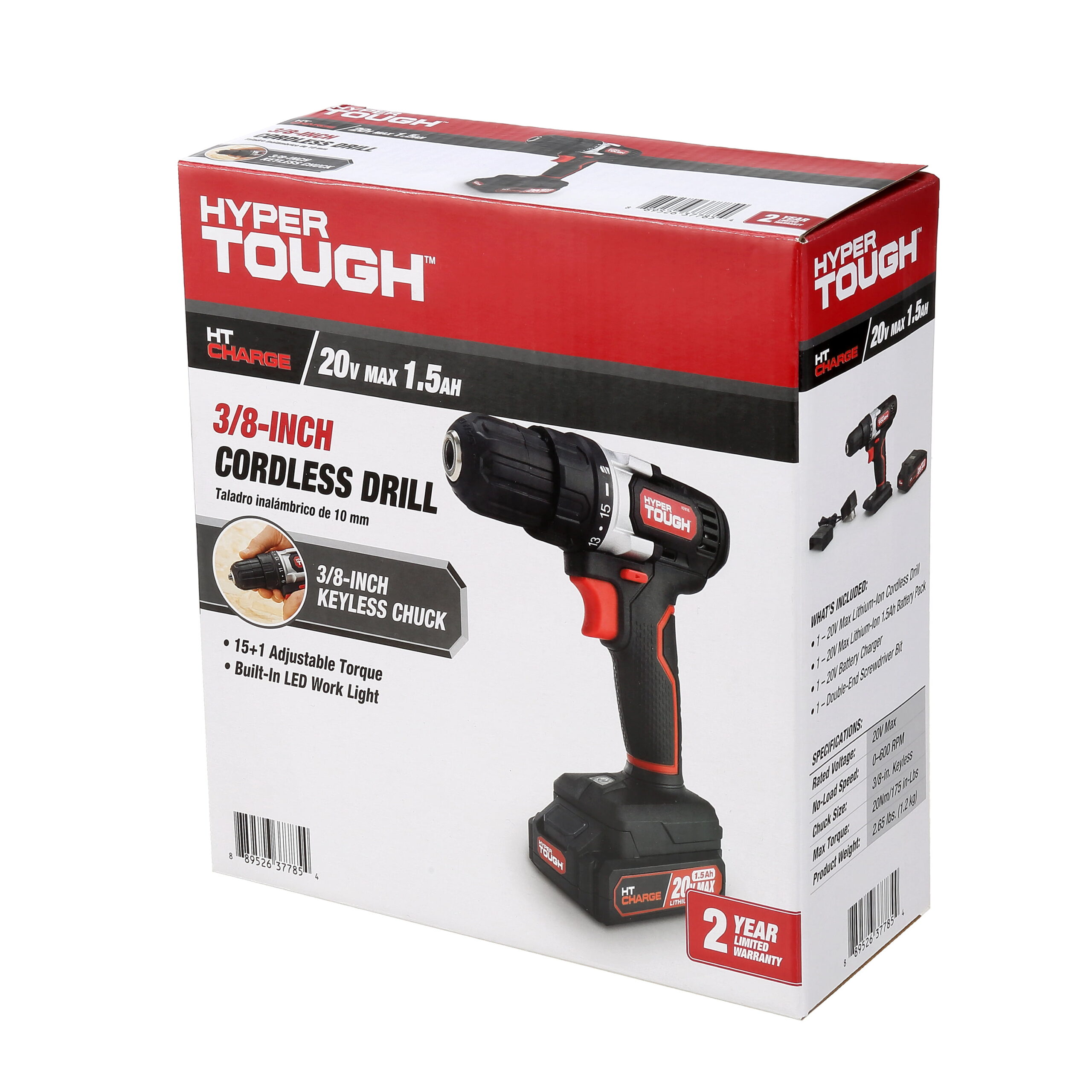 Hyper Tough 20V Max Lithium-Ion Cordless Drill， Variable Speed with 1.5Ah Lithium-ion Battery and Charger