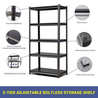 Tidoin Black 5-Tier Adjustable Metal Shelving Unit Heavy Duty Shelving Utility Rack 35.4 in. W x 15.7 in. D x 72 in. H MOR-YDW12-364