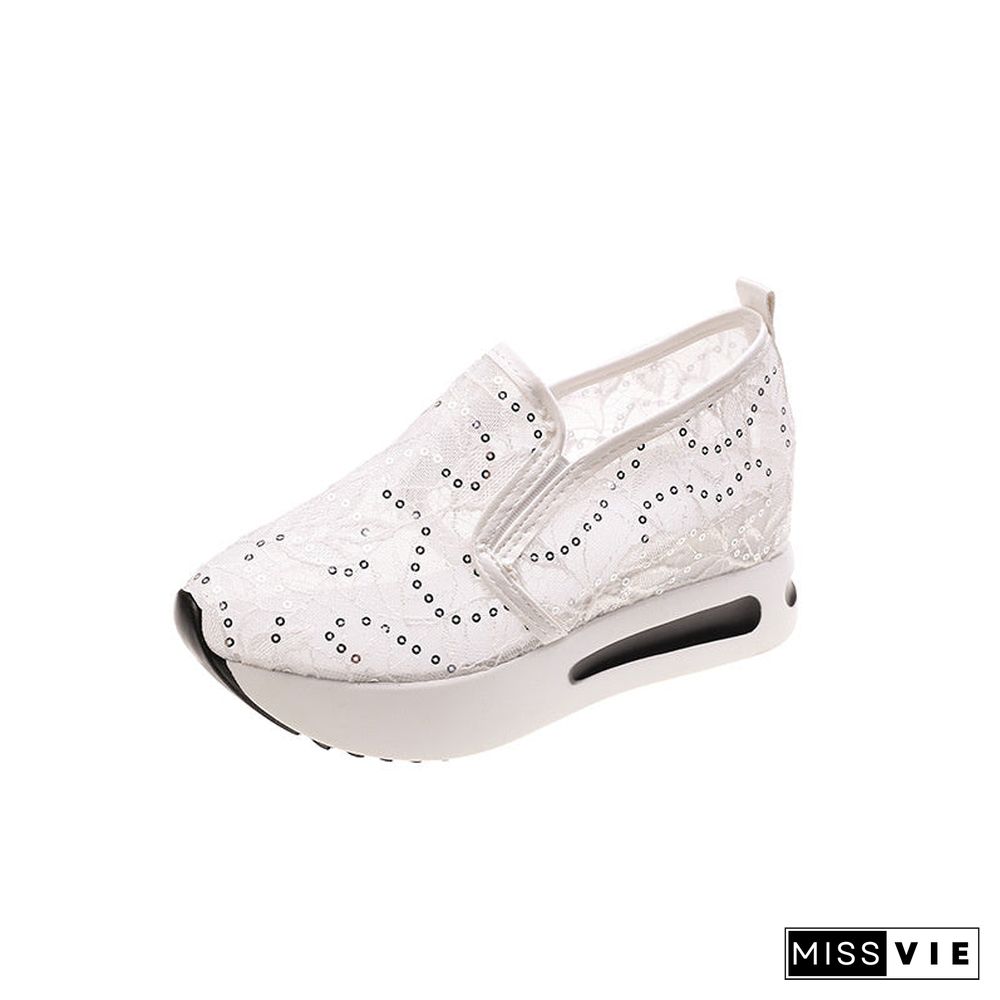 Women's Casual Loafers Breathable Lace Mesh Slip-on Muffin Sneakers Shoes