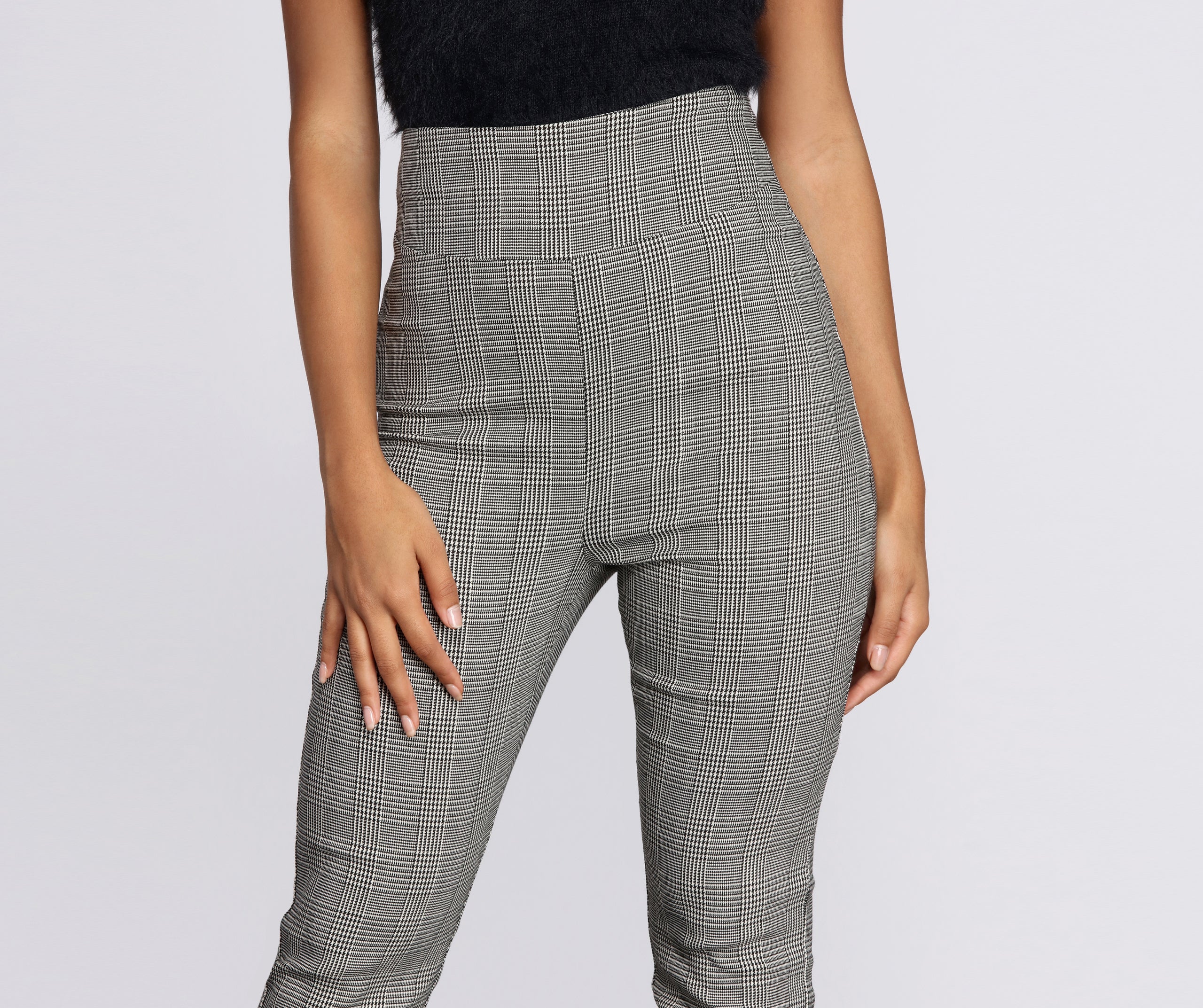 High Waist Glen Plaid Fitted Pants