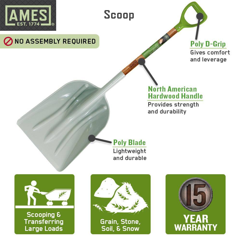 Ames 27.5 in. D-Handle Poly Grain Scoop Shovel 2682700