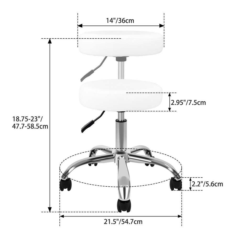 Round Stool Chair with Wheels Height Adjustable  White