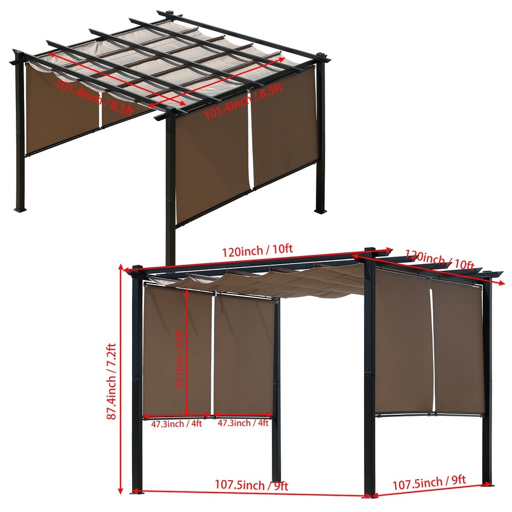 Aoodor 10 x 10 ft Outdoor Pergola with Retractable Canopy  Aluminum Frame  4 Pieces Patio Sun Shade Shelter