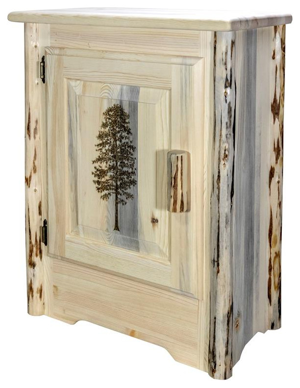 Montana Woodworks Wood Accent Cabinet with Engraved Pine in Natural   Rustic   Accent Chests And Cabinets   by Homesquare  Houzz