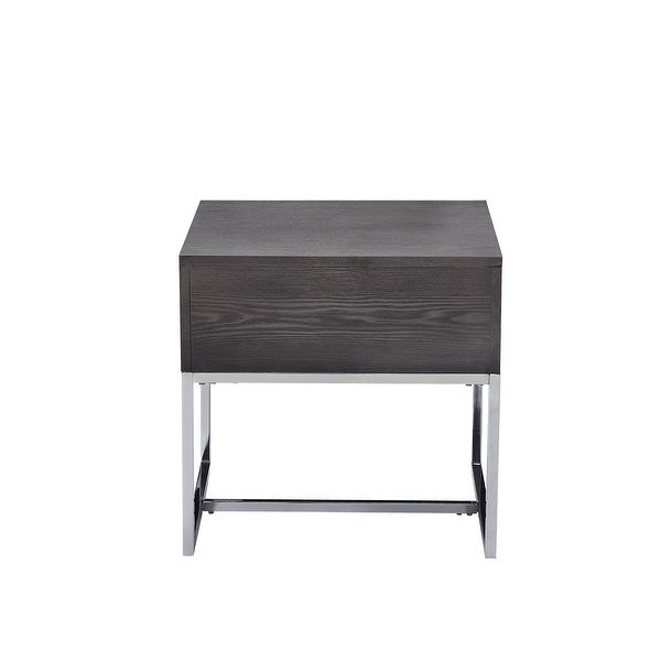 Wooden End Table with Tubular Metal Base and Spacious Drawer， Gray and Silver - 22 H x 20 W x 22 L Inches