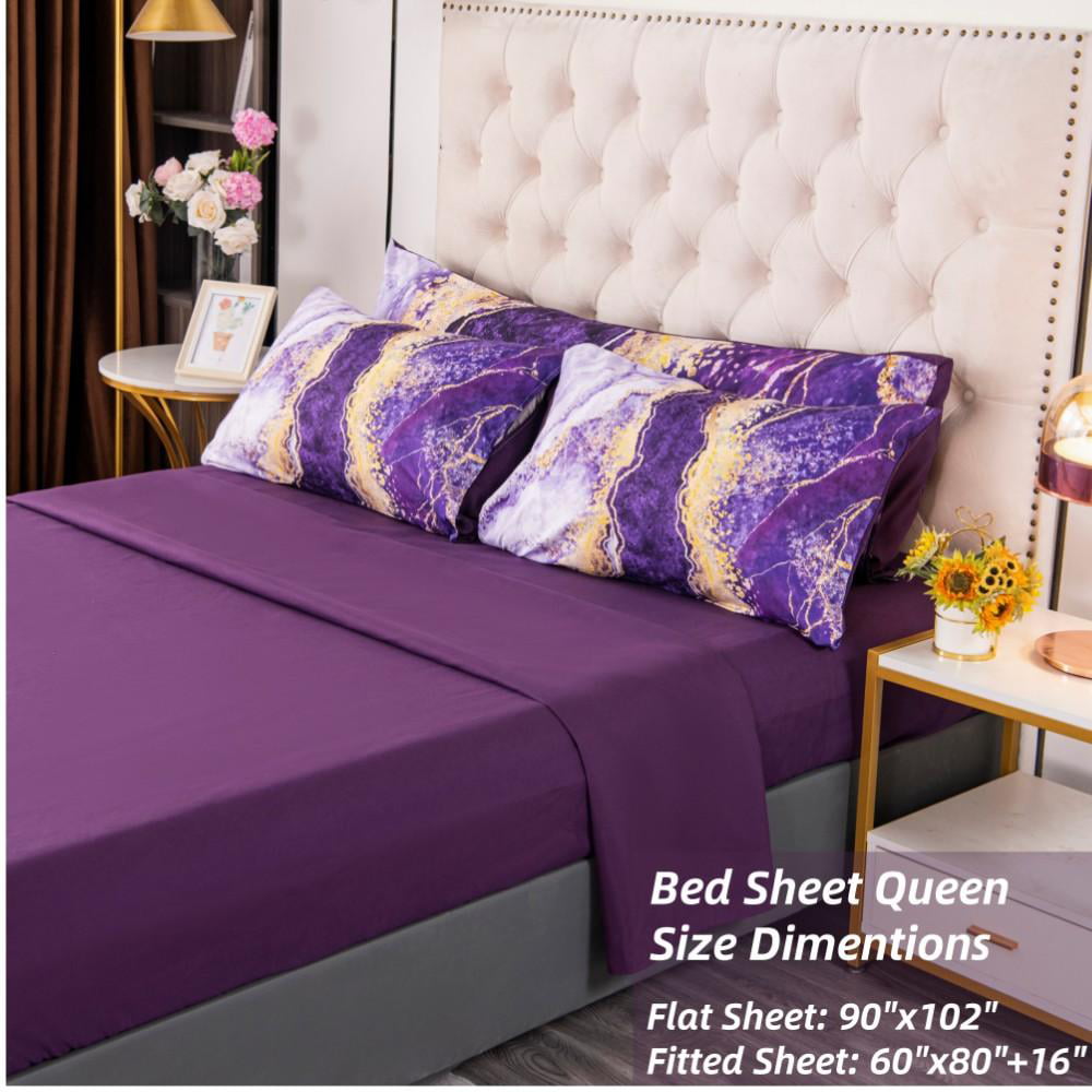 PERFEMET 6 Pcs Bed-in-a-Bag Purple Watercolor Marble Colorful Comforter Set， (Purple， Queen)