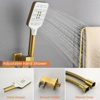 UKISHIRO 4.07 in. Single-Handle 3-Spray 1.8 GPM Adjustable Hand Shower and Wall Mounted Tub Spout in Gold (Valve Included) SMDJEO316001